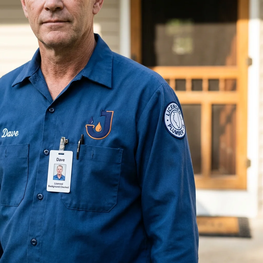 Licensed plumber showing ID badge in Norridgewock, ME