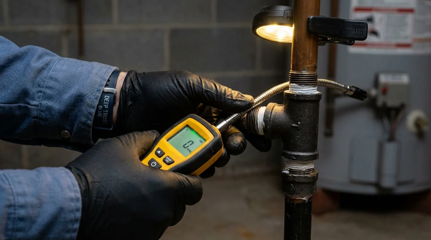 Gas leak detection with electronic sniffer by Johns Plumbing LLC in Norridgewock