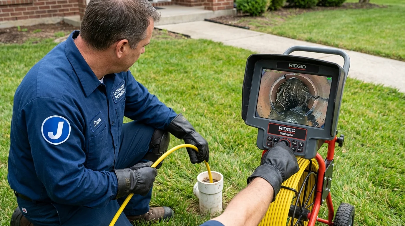 Sewer camera inspection being performed by Johns Plumbing LLC in Norridgewock