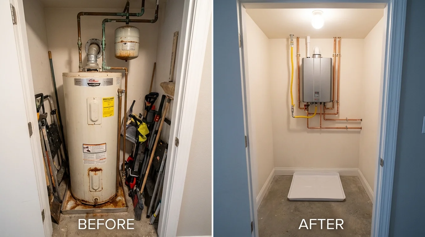 Tank water heater versus wall-mounted tankless unit comparison for Norridgewock, ME homeowners
